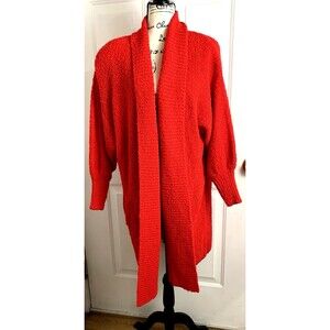 Vintage 90's SIDEFFECTS Red Textured Knit Cardigan Duster Sweater Coat Large